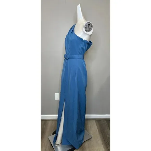 Kay Unger Bowie Belted One-Shoulder Column Gown US 12 $338